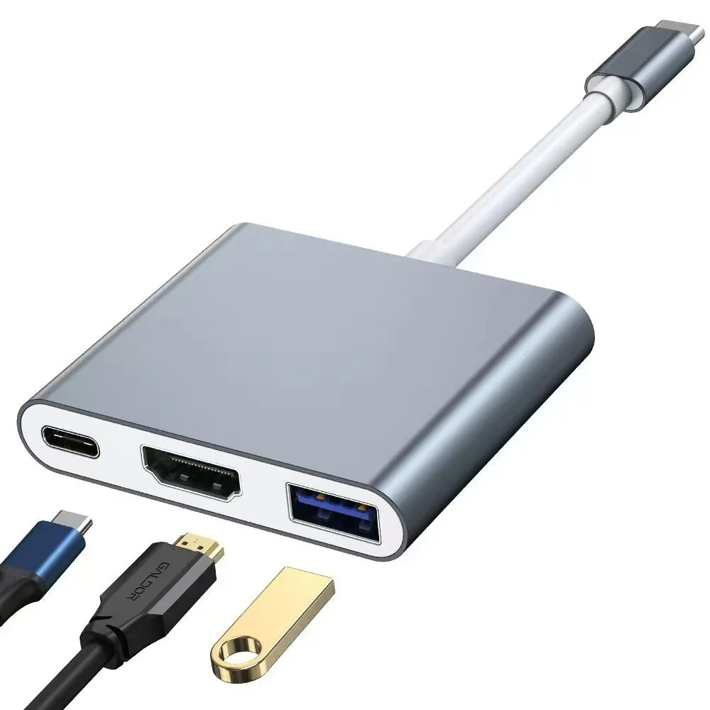 3-in-1 USB-C Hub:type-c 3in 1 PD100W+HDMI(4K/30Hz)+USB3.0