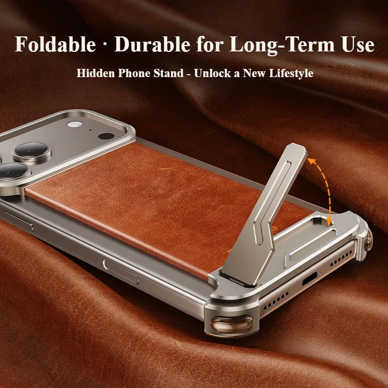 Oatsbasf Leather for iPhone 17 Pro/Pro Max/17 Air Phone Case with Kickstand Frameless Magnetic Shockproof Bumper Protective Case