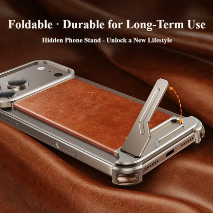 Oatsbasf Leather for iPhone 17 Pro/Pro Max/17 Air Phone Case with Kickstand Frameless Magnetic Shockproof Bumper Protective Case