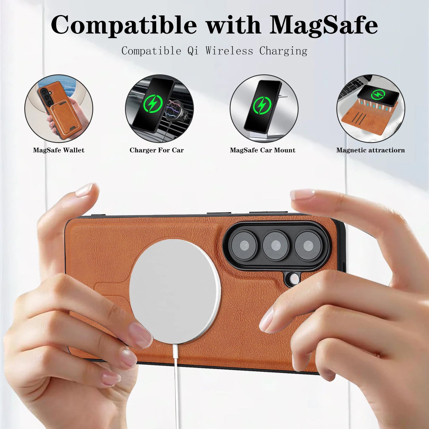 2 In 1 Flip Leather Case for Samsung Galaxy S26 Ultra S25 Plus S24 S23 + S26U S25U S24U Wireless Charging Card Slot Phone Cover