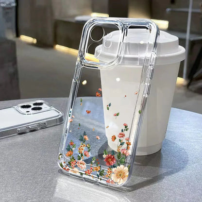Floral Shockproof Transparent Silicone Phone Case for iPhone