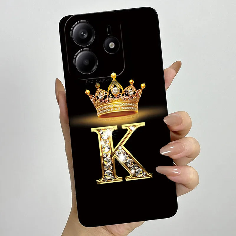 Case For Xiaomi Redmi Note 14 5G Phone Cover Note14 Global Funda Luxury Crown Letters Soft Silicone Back Cover For Redmi Note 14