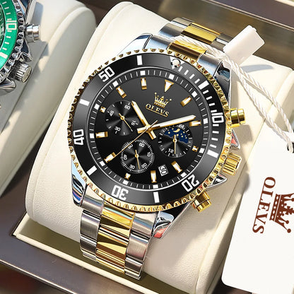 OLEVS 2870 Men's Watch Top Brand Luxury Watch for Men Original Waterproof Stainless Steel Chronograph Moon Phase Date Rota Dial