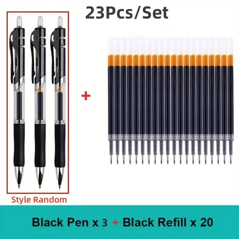 23/33Pcs Retractable Ballpoint Pen Large Capacity 0.5mm Ballpoint Pen Black/Red/Blue Replaceable Refill School Supplies