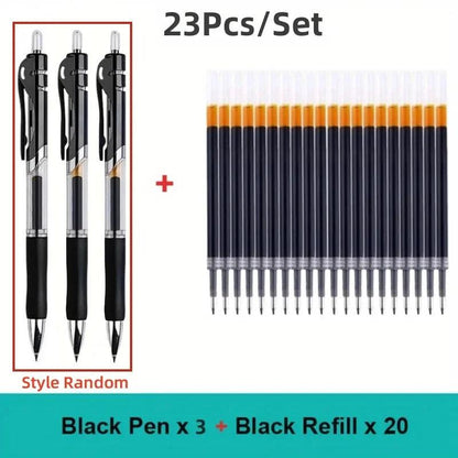 23/33Pcs Retractable Ballpoint Pen Large Capacity 0.5mm Ballpoint Pen Black/Red/Blue Replaceable Refill School Supplies