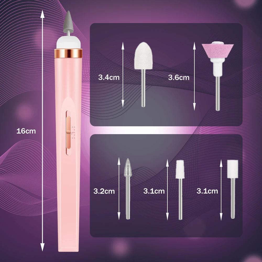 YIKOOLIN 5 in 1 Electric Nail File Electric Nail Drills with LED Light 4 Speed Cordless Nail Drill Care Hand Manicure Tool Set
