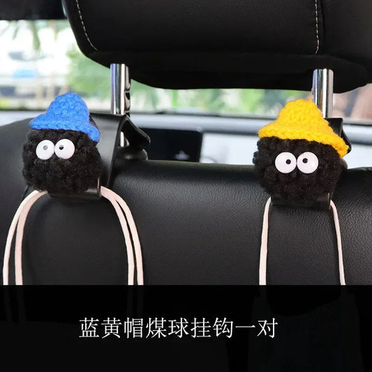 2PCS Cute Cartoon Ball Toy Car Seat Back Hooks Storage Vehicle Headrest Organizer Hanger for Groceries Bag Handbag Decoration - Urbizia