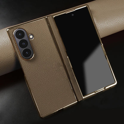 Lychee Genuine Leather Case For Samsung Galaxy Z Fold 7 6 5 4 3 phone Cover Fold7 Fold5 Fold6 fold4 fold3 Cases Funda Para Coque