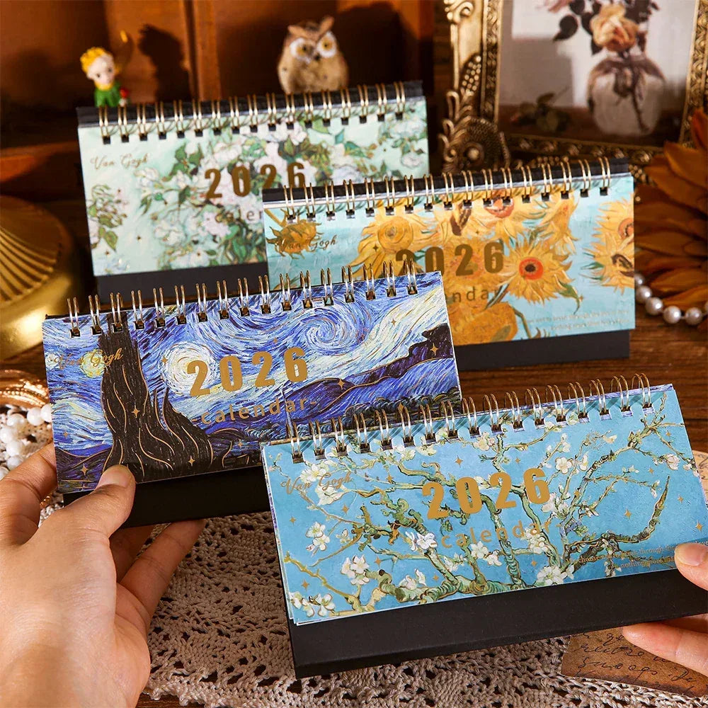 1Pc 2026 Desk Calendar Vintage Painting Calendar With Memo Notes Monthly Calendar For Home Office School Planning Organizing - Urbizia