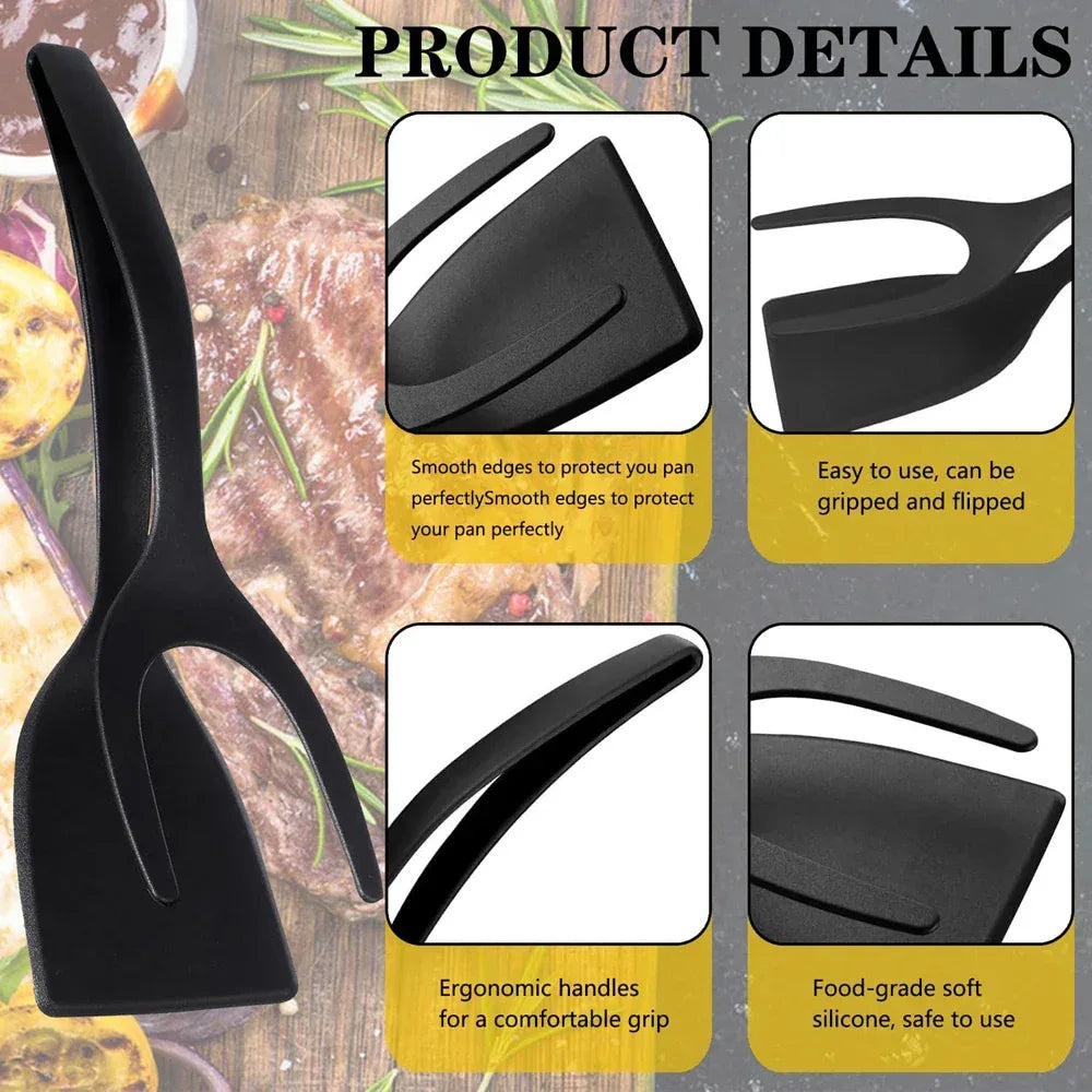 2-in-1 Flip Spatula Tongs Kitchen Cooking Turner Tool