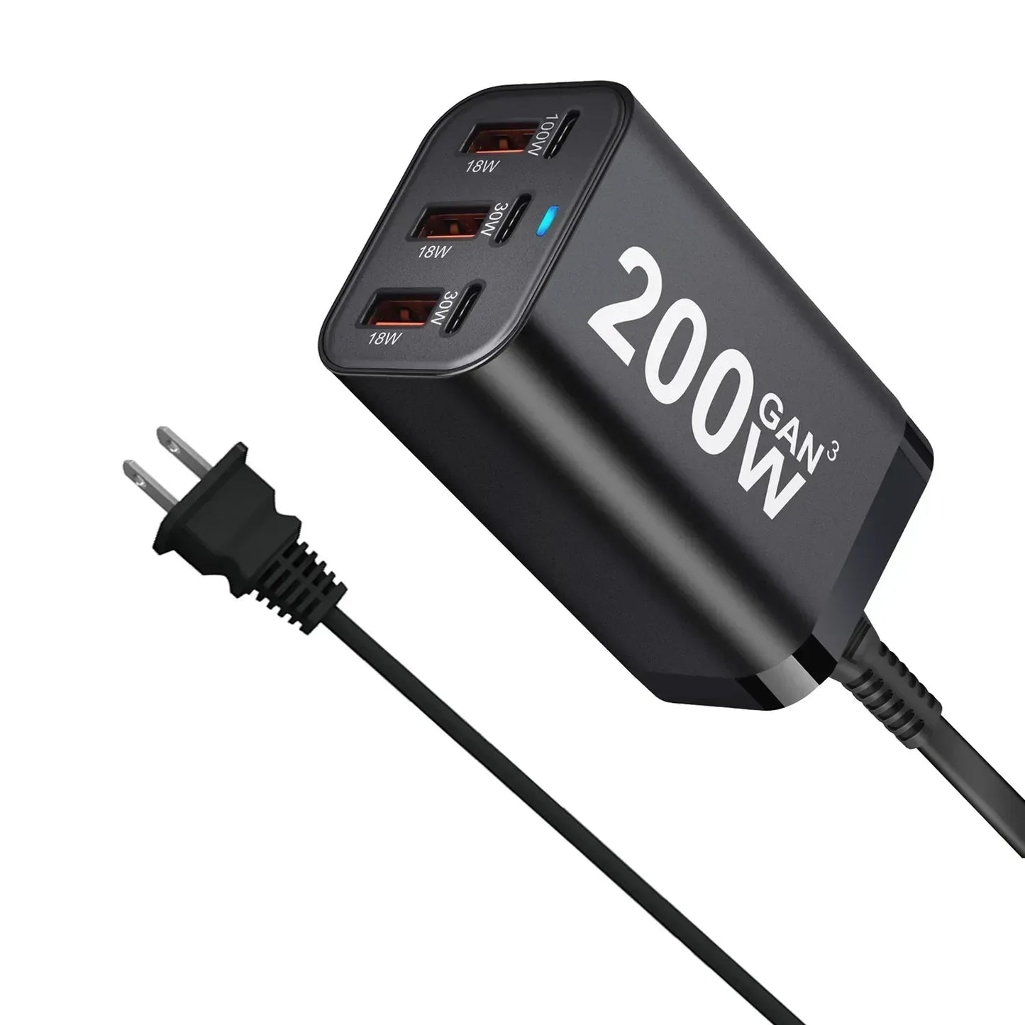 USB C Fast 200W 6-Port Charging Fast GaN Charger Power Adapter For iPhone 14/13/12 Series, Samsung Galaxy S23/S22/S21 - Urbizia
