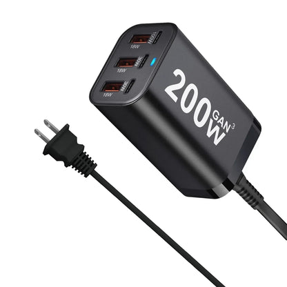 USB C Fast 200W 6-Port Charging Fast GaN Charger Power Adapter For iPhone 14/13/12 Series, Samsung Galaxy S23/S22/S21 - Urbizia