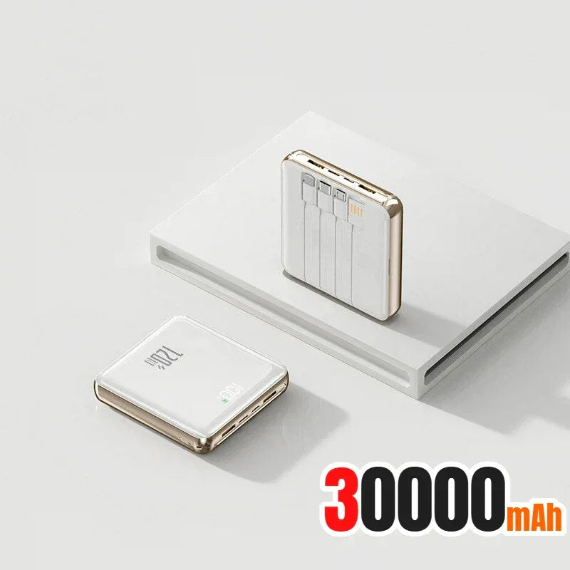 New 500000mAh Mini Power Bank Built-in 4 Cables Large Capacity Super Fast Charging External Battery for IPhone Samsung