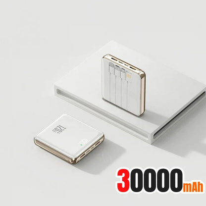 New 500000mAh Mini Power Bank Built-in 4 Cables Large Capacity Super Fast Charging External Battery for IPhone Samsung