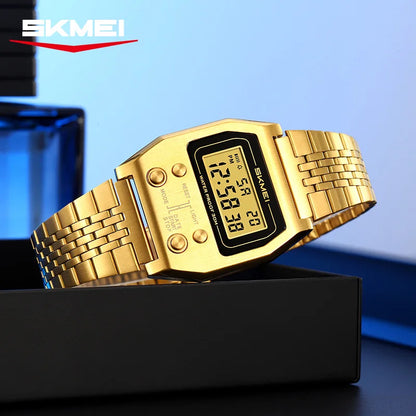 SKMEI 2460 Men's Sports Waterproof Digital Watch Stainless Steel Luxury Retro LED Alarm Clock Men's Electronic Watch Reloj Hombr