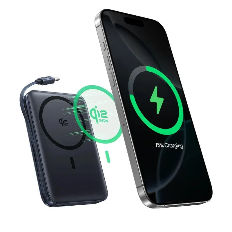 Baseus 10000mAh 45W Power Bank For Qi2.2 25W MagSafe Magnetic Wireless Charging Built-In USB-C Cable For iPhone 17 Samsung S25