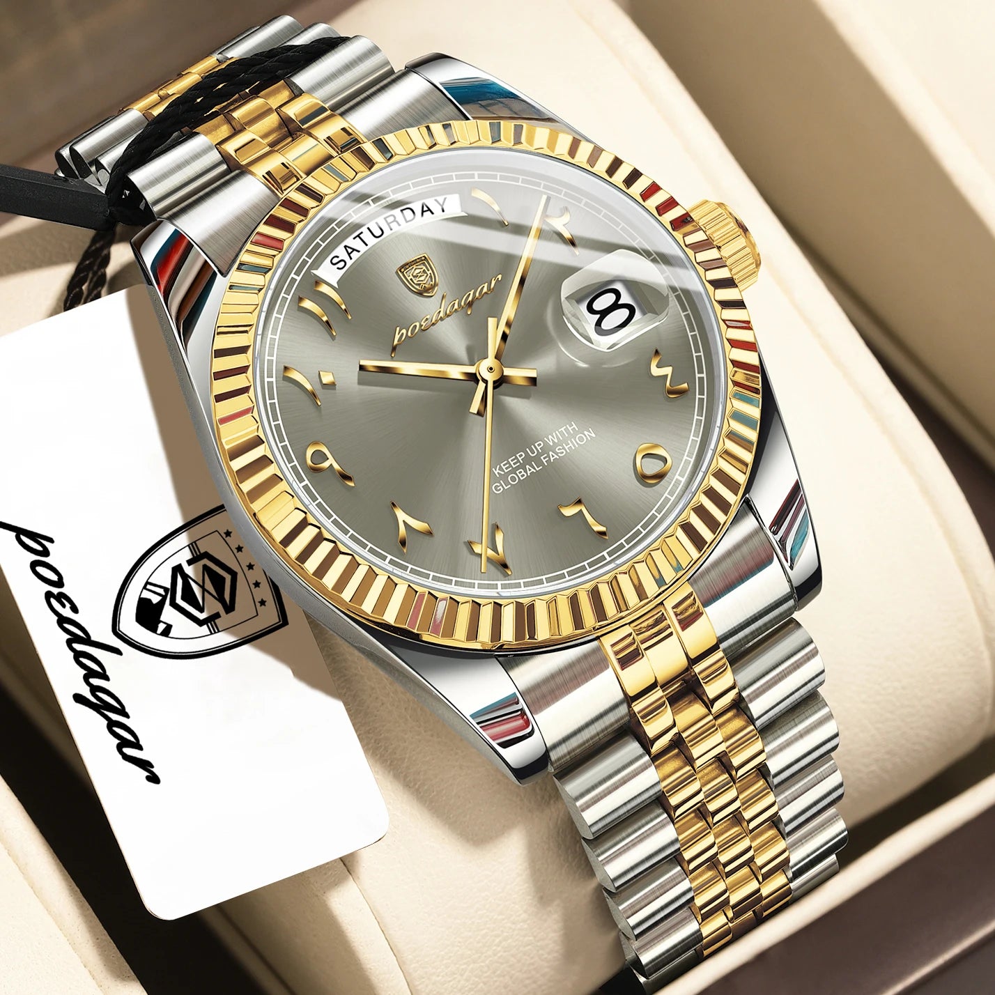 POEDAGAR Top Trendy Man Clock Stainless Steel Waterproof Business Men Watch Date Week Quartz Creative Men's Watches Reloj Hombre