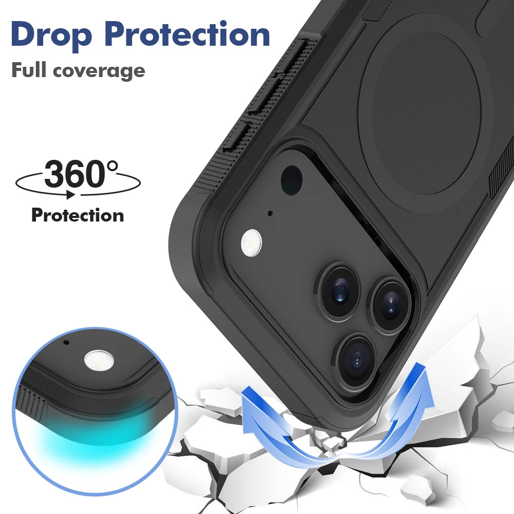 Premium 2IN1 Heavy Armor Magnetic Charging Case for iPhone 18 17 Air 16 15 14 Plus 13 12 Pro Max Shockproof Matte Protect Cover