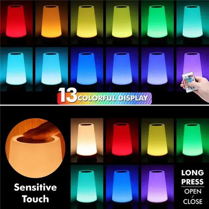 13 Color Changing Night Light Remote Control Touch USB Rechargeable RGB Night Lamp Dimmable Lamp Portable Table Bedside Lamp - Urbizia