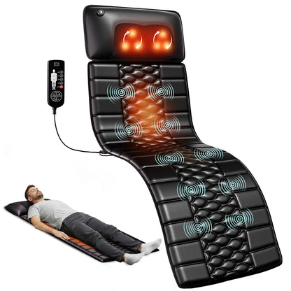 Shiatsu Full Body Massage Mat with Heat, Detachable Massager Pad, 10 Vibrating Motors, 9 Intensity Levels, Relax at Home Office