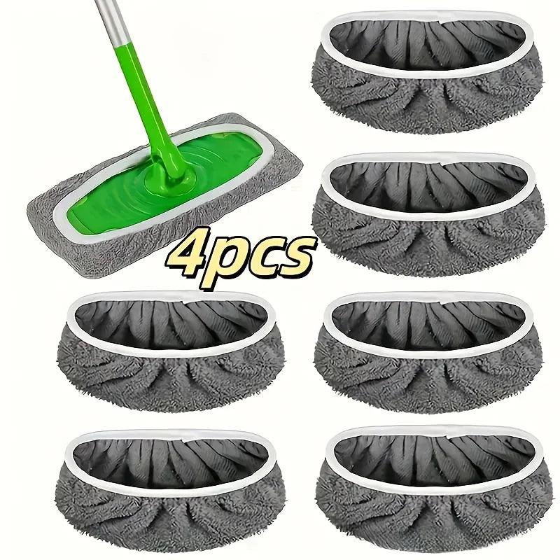 4 Reusable Mop Pads with High Water Absorption and Ultra-fine Fiber Cleaning Pads That Can Firmly Adhere To Most Standard Mops