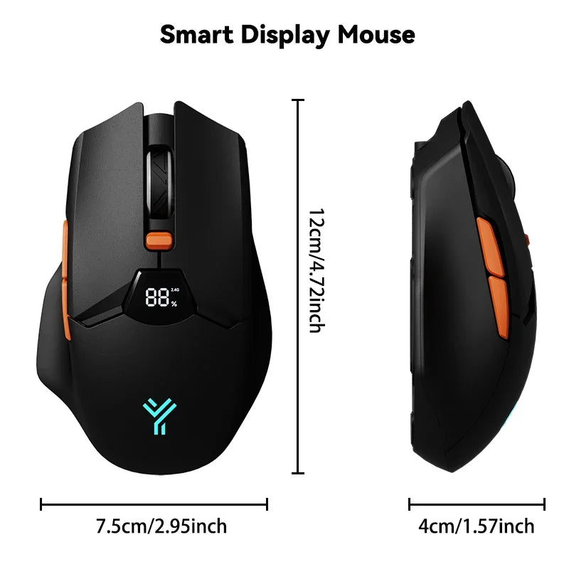Wireless Mouse 2.4G & Bluetooth, 6-Level DPI (800 to 6400), 600mAh Battery, Ergonomic Design for PC/Laptop, Black & Grey White