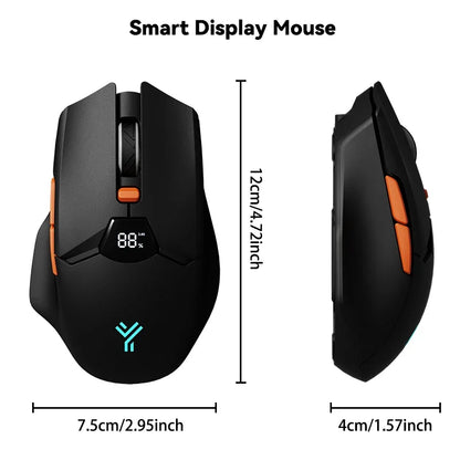 Wireless Mouse 2.4G & Bluetooth, 6-Level DPI (800 to 6400), 600mAh Battery, Ergonomic Design for PC/Laptop, Black & Grey White