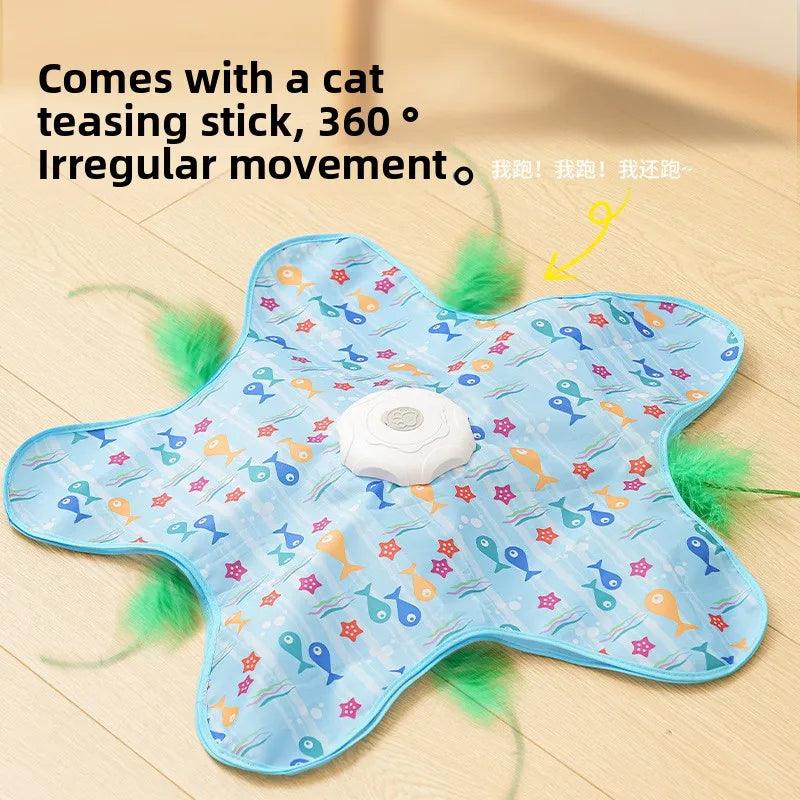 Cat Toys Interactive Hide and Seek Cat Toy with Mouse Squeaky Motion Activated Moving Concealed Feathers Kitten Teaser Toy