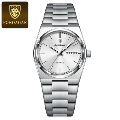 POEDAGAR Elegant Watches For Women Waterproof Luminous Date Week Ladies Watch Quartz Stainless Steel Woman's Fashion Wristwatch