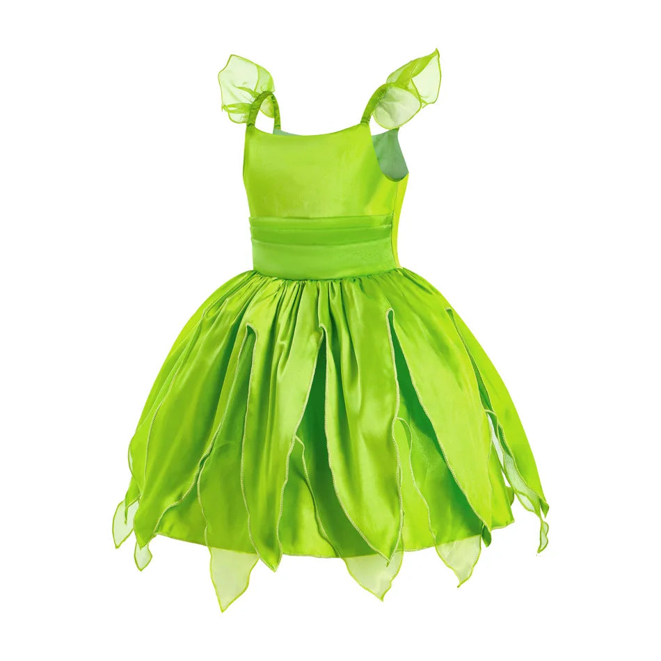 Girls Flower Fairy Dress – Kids Princess Costume with Wings, Halloween & Party Tinkerbell Dress