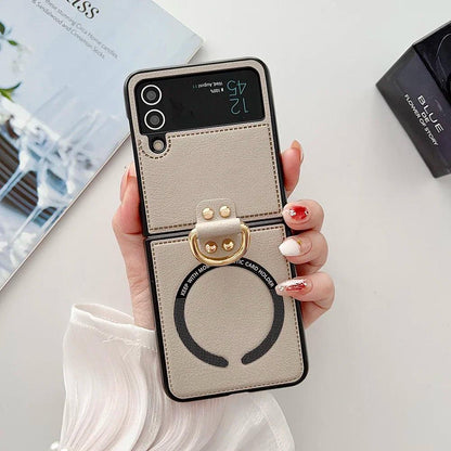 PU Leather Phone Cover for Samsung Galaxy Z Flip 7 FE 6 5 4 3 Case with Ring Holder for Magsafe Magnetic Wireless Charge Flip6