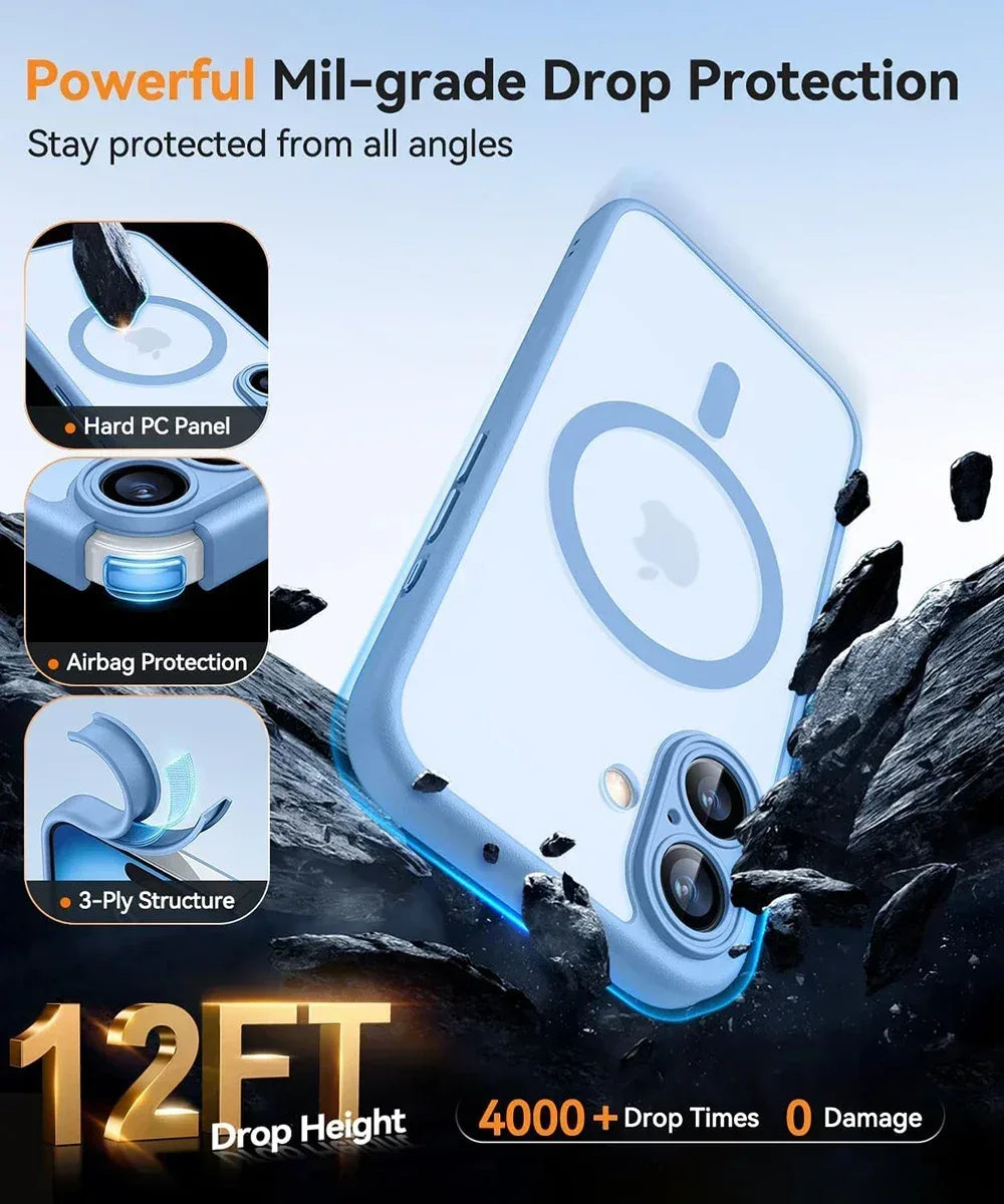 Magnetic Matte Translucent Armor Shockproof Case For iPhone 17 16 15 14 13 12 11 Pro Max Plus Magsafe Wireless Charge Cover2026