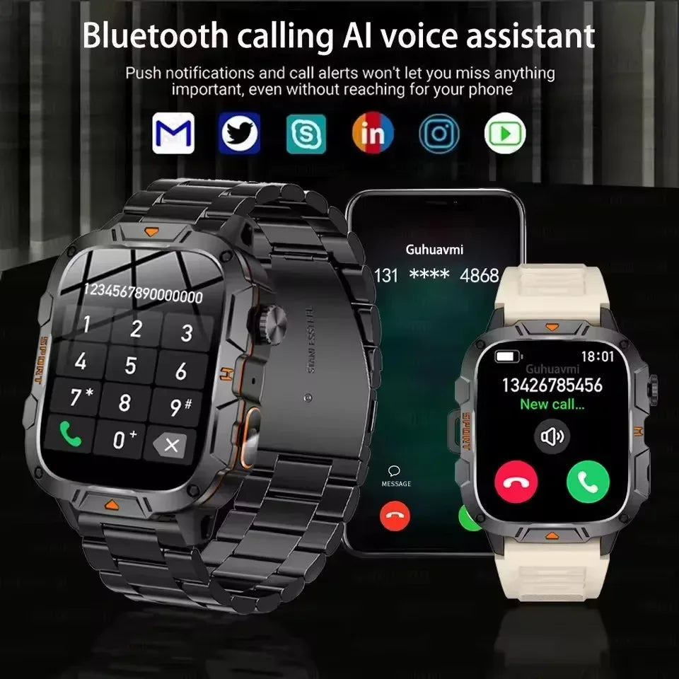 2025 New Military Grade Smart Watch Men 1.96" AMOLED Screen 5ATM Waterproof Simming Sports Fitness Tracker BT Call Smartwatches - Urbizia