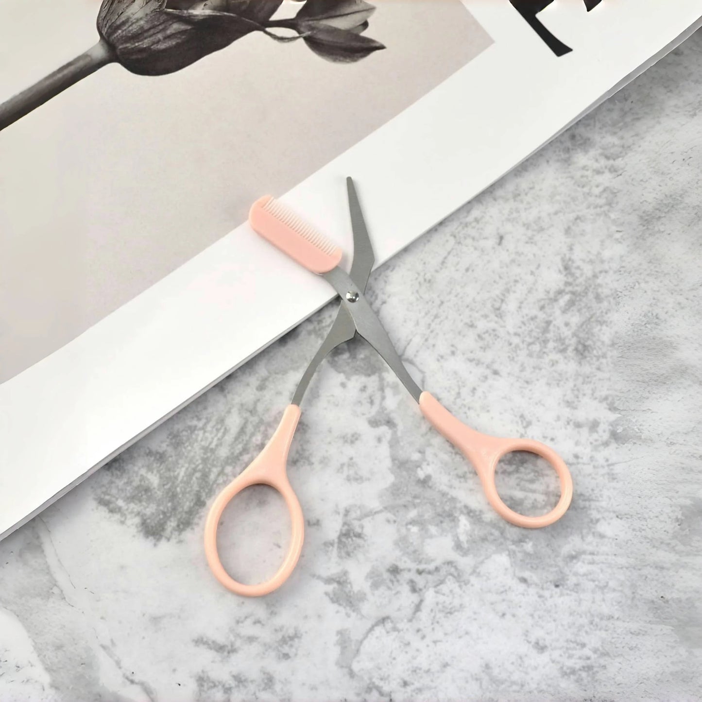 Precision Pink Eyebrow Trimming Scissors with Comb