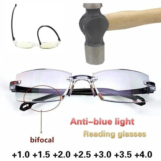 Rimless Anti Blue Light Bifocal Reading Glasses 2 Pairs