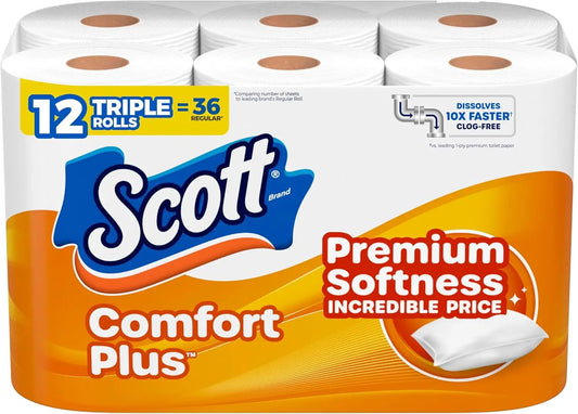 ComfortPlus 1-Ply Toilet Paper – 12 Triple Rolls, 231 Sheets