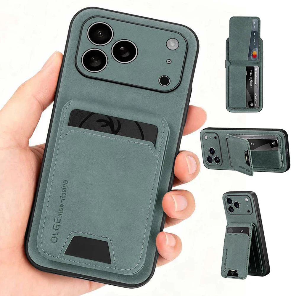 Luxury Synthetic Leather Card Bag Holder phone Case for iPhone 17 16 E 15 13 14 Pro Max Leather Card Slot Bag Protective Cover
