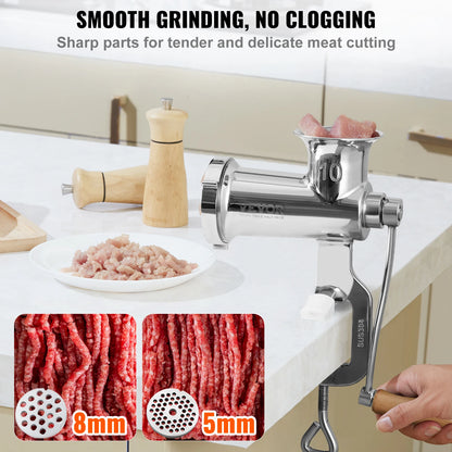 SucceBuy Manual Meat Grinder 304 Stainless Steel Hand Meat Grinder with Steel Table Clamp Meat Mincer Sausage Maker
