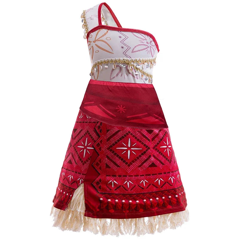 Girls Moana 2 Movie Dress – Halloween Party Adventure Costume & Princess Outfit with Vaiana Pet Pig Accessories