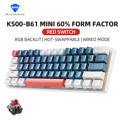 K500-B61 Machenike Mini Mechanical Keybaord 60% Form Factor 61Keys Gaming Keybaord Wired Full Key Hot-Swappable RGB Backlit