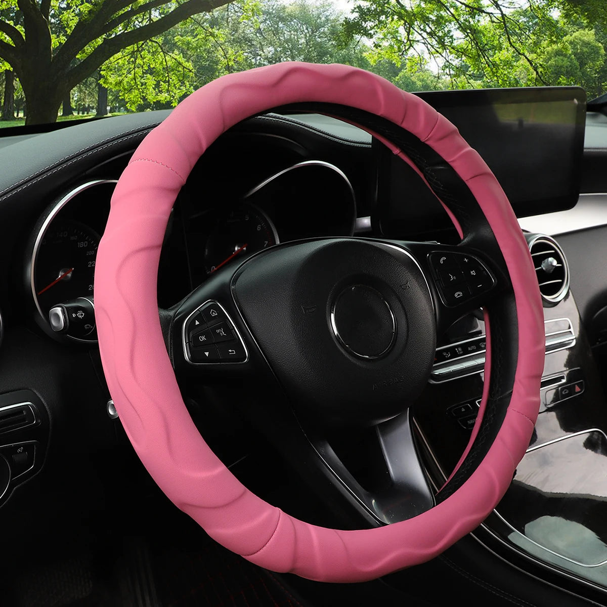 1 Artificial Lamb Skin Sense Three-dimensional Styling Sports Car Steering Wheel Cover Fits 14.5-15 Inches 37-38CM