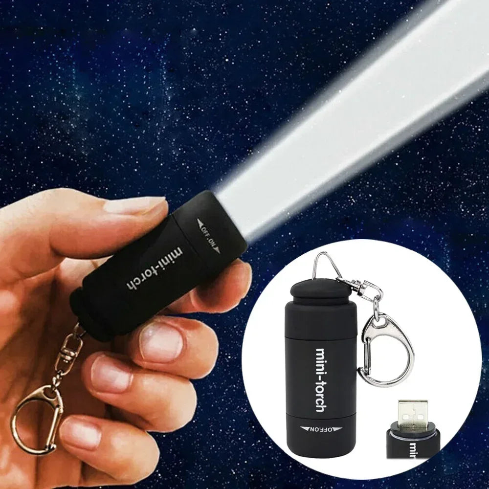 USB Rechargeable LED Multifunctional Strong Light Pocket Keychain Flashlight Waterproof Outdoor Hiking Camping Mini Flashlight - Urbizia