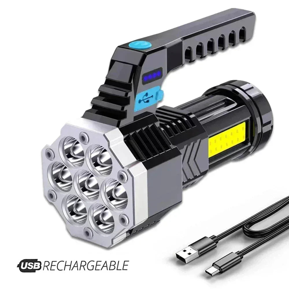 High-Power 7-LED Rechargeable Camping Flashlight with COB Side Light - Urbizia