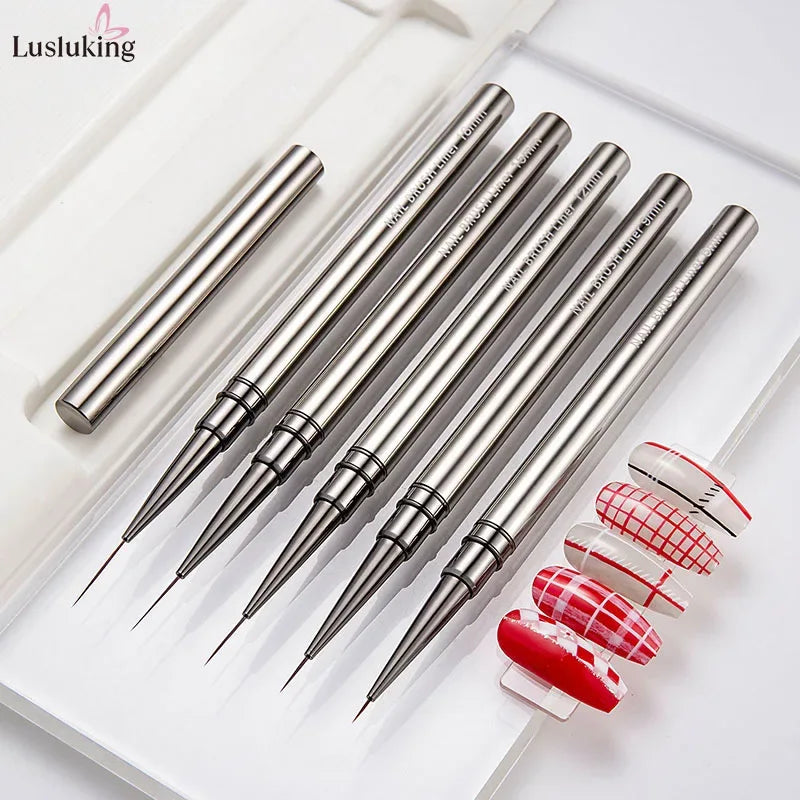 5PCS Nail Art Liner Brushes Hand Painted Brush Acrylic UV Gel Colours Paints Builder Drawing Pen DIY Manicure Design Accessories