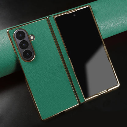 Lychee Genuine Leather Case For Samsung Galaxy Z Fold 7 6 5 4 3 phone Cover Fold7 Fold5 Fold6 fold4 fold3 Cases Funda Para Coque