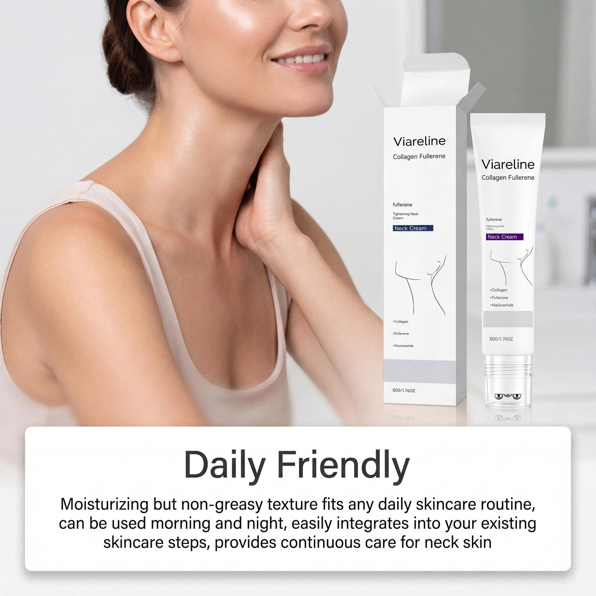 Collagen Fullerene Neck Cream Niacinamide Brightening Jawline Tighten Lift Firming Anti-Wrinkle Neck Care Moisturizing Cream with Rollers