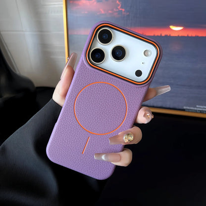 Litchi Pattern For Magsafe Leather Texture Phone Case For iPhone 17 16 15 14 13 12 11 Pro Max Air Plus Magnetic Shockproof Cover