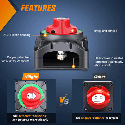 Battery Switch Both-Off 12V-48V High Current Heavy Duty Battery Power Cut Master Switch Disconnect Isolator for Truck Trailer RV