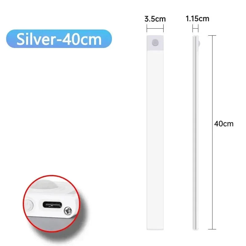LED Cabinet Light USB Type-C Rechargeable Motion Sensor Led Lamp for Kitchen Wardrobe Cabinet Lighting 20cm/30cm/40cm/50cm/60cm - Urbizia