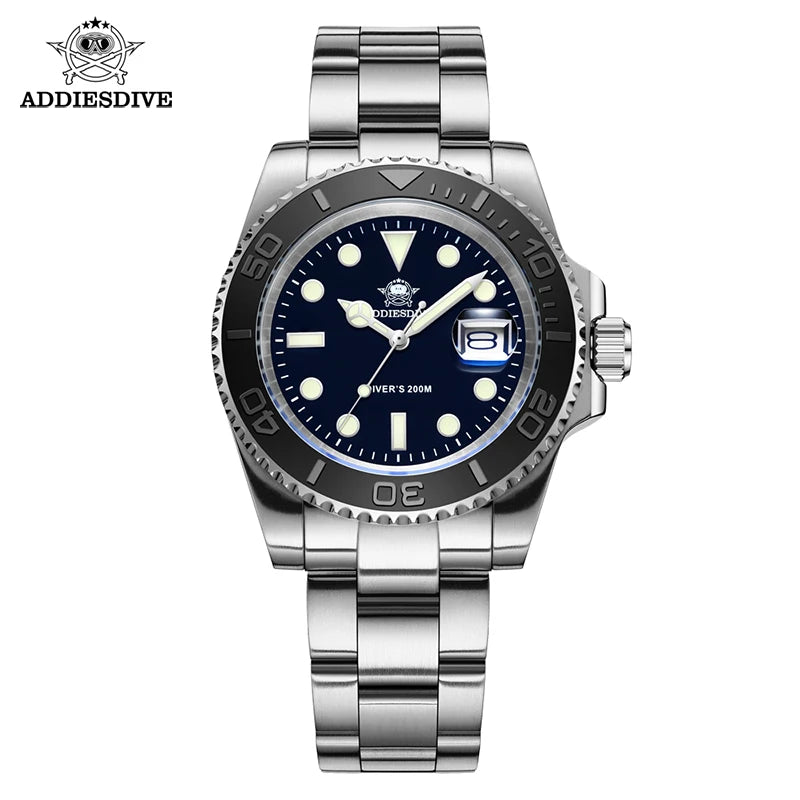 ADDIESIDVE Men's Stainless Steel Watch 200m Diver BGW9 Super Luminous Reloj Hombre European and American Business Quartz Watch